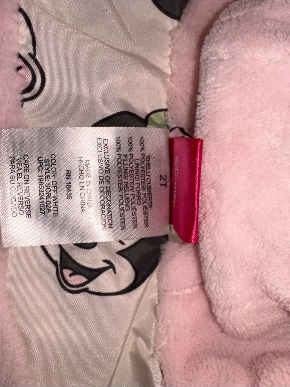 Disney Kids Minnie Mouse Cream Puffer Jacket with Pink Hood & Sequin Bow